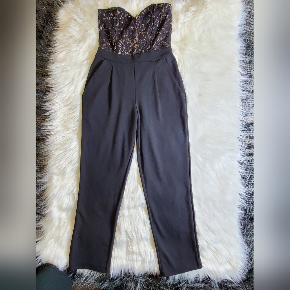 Express Strapless Elegant Black Lace Jumpsuit